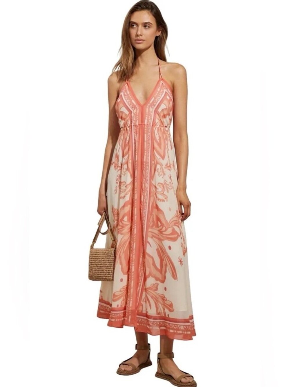 Reiss Delilah Coral halter maxi dress